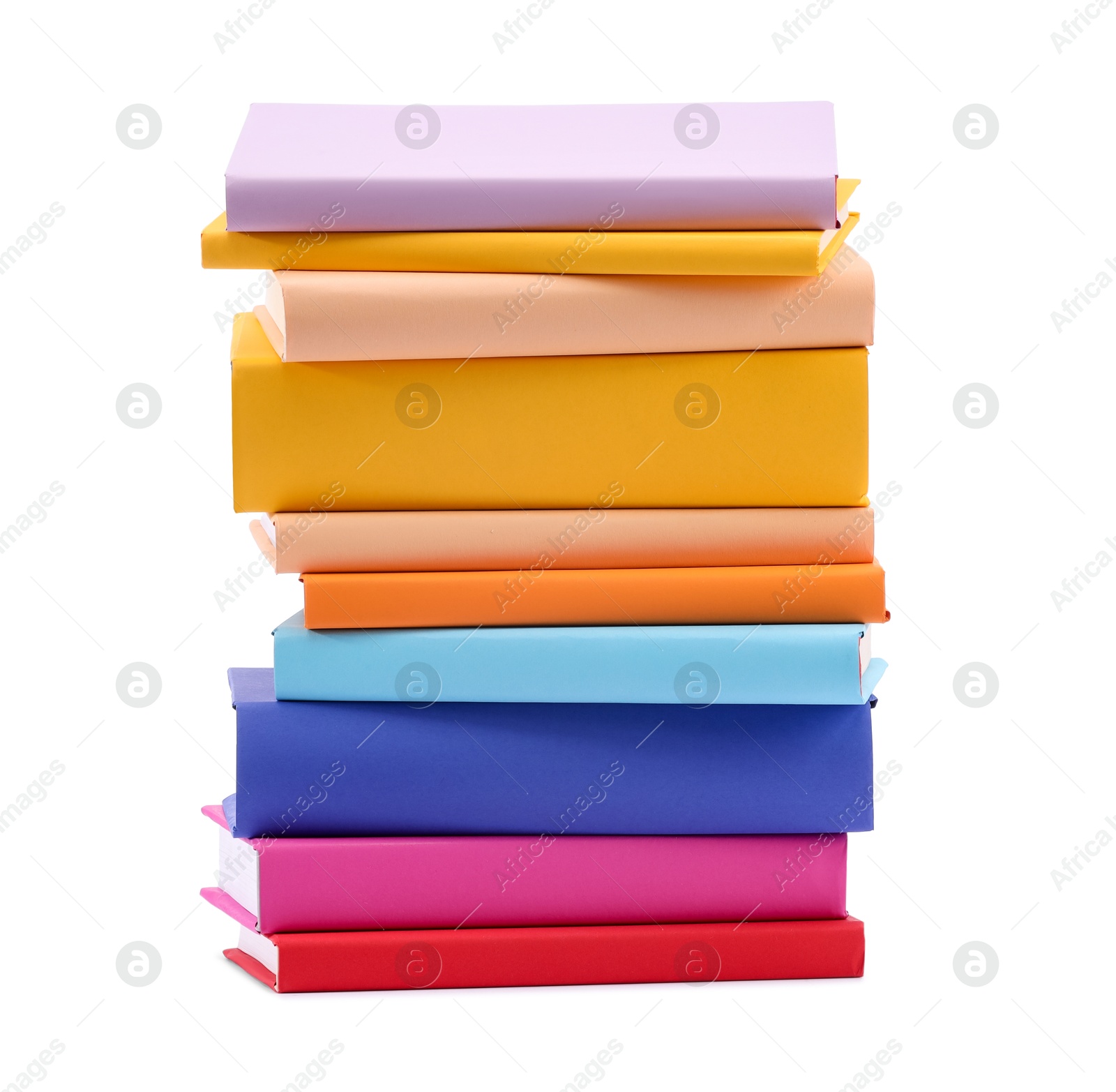 Photo of Stack of colorful books isolated on white