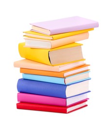 Stack of colorful books isolated on white