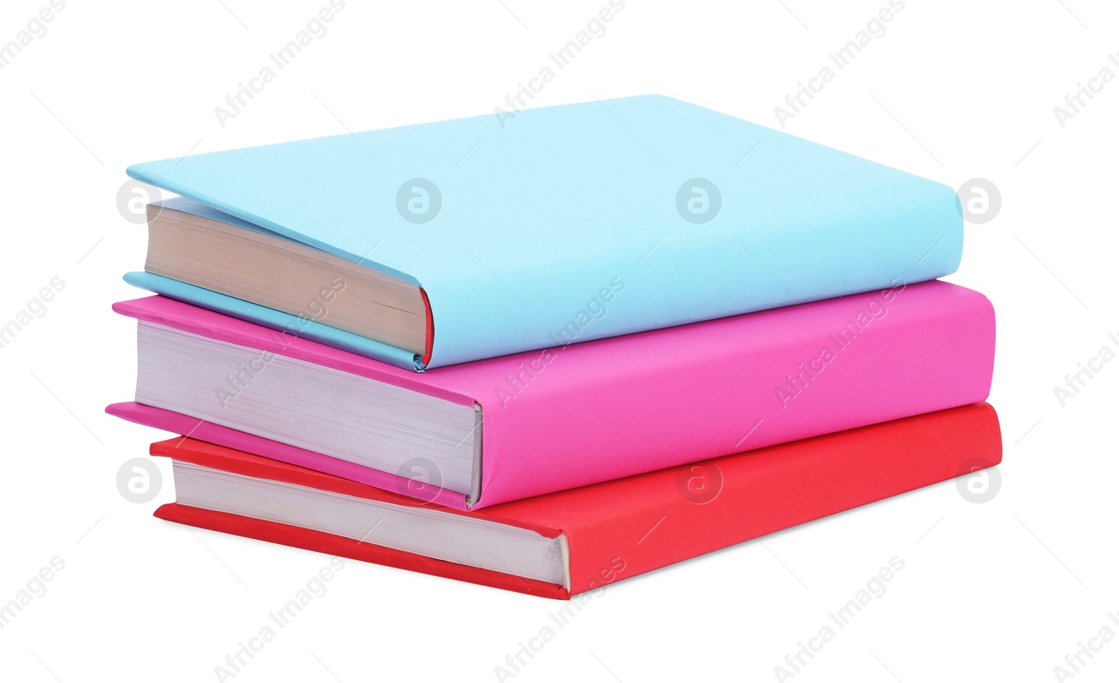 Photo of Stack of colorful books isolated on white