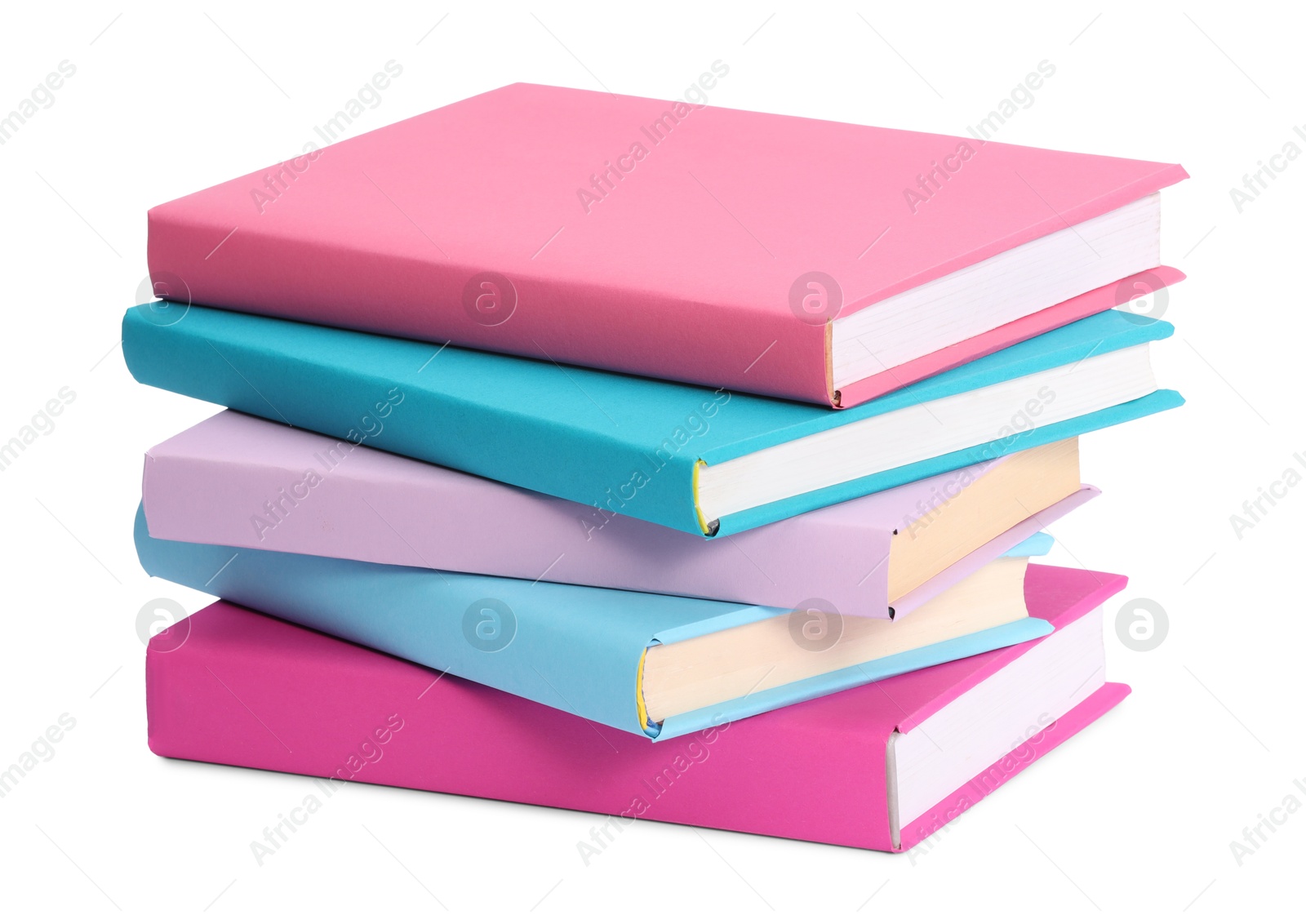 Photo of Stack of colorful books isolated on white