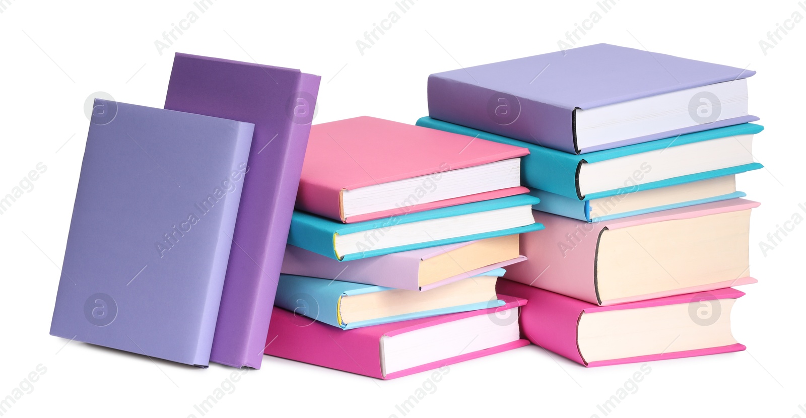 Photo of Many bright colorful books isolated on white