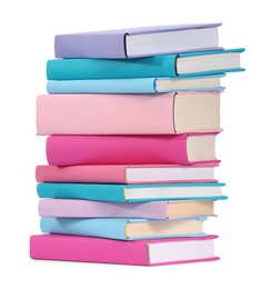 Stack of colorful books isolated on white