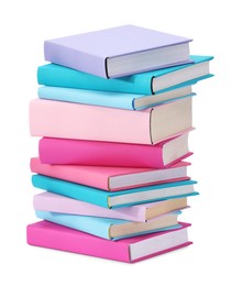 Photo of Stack of colorful books isolated on white