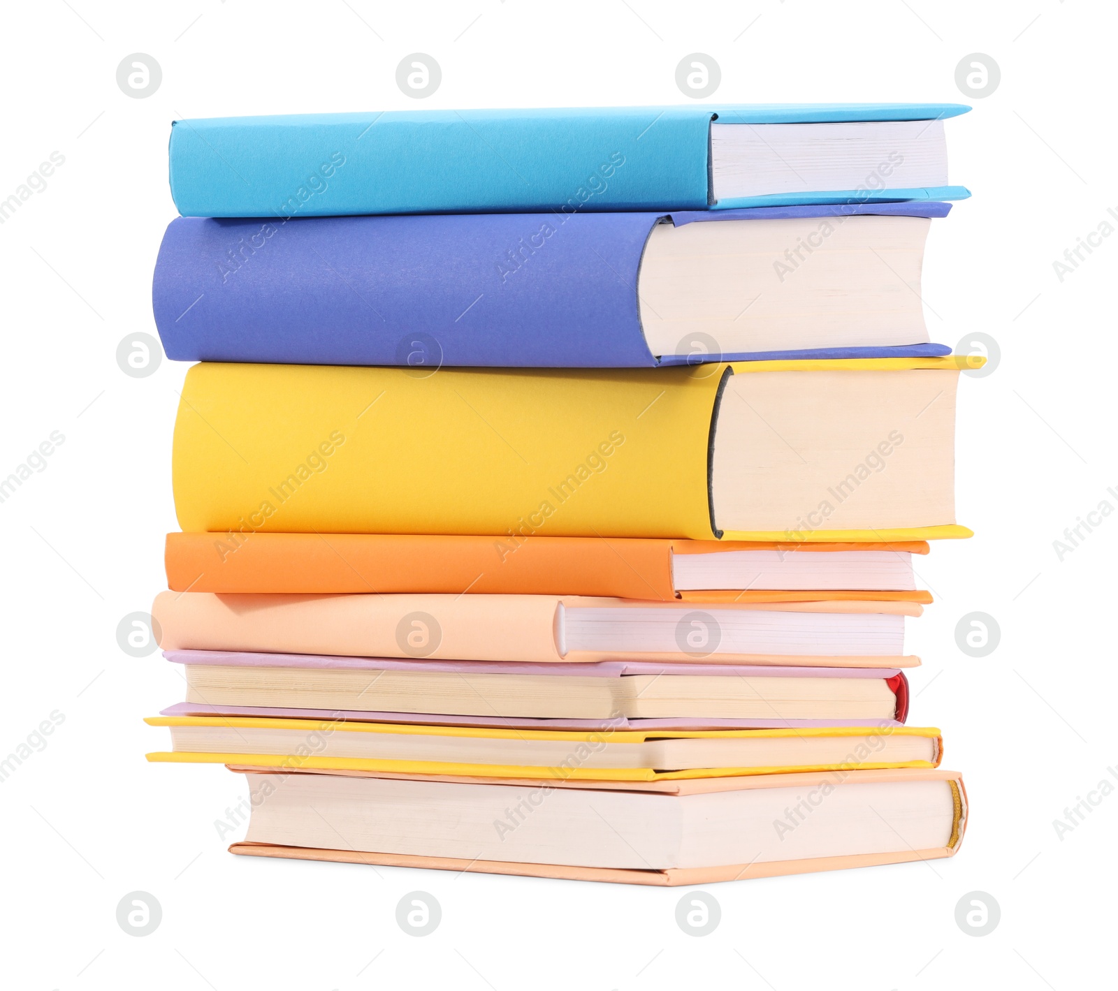 Photo of Stack of colorful books isolated on white