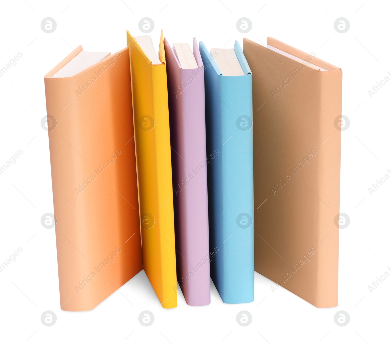 Photo of Many bright colorful books isolated on white