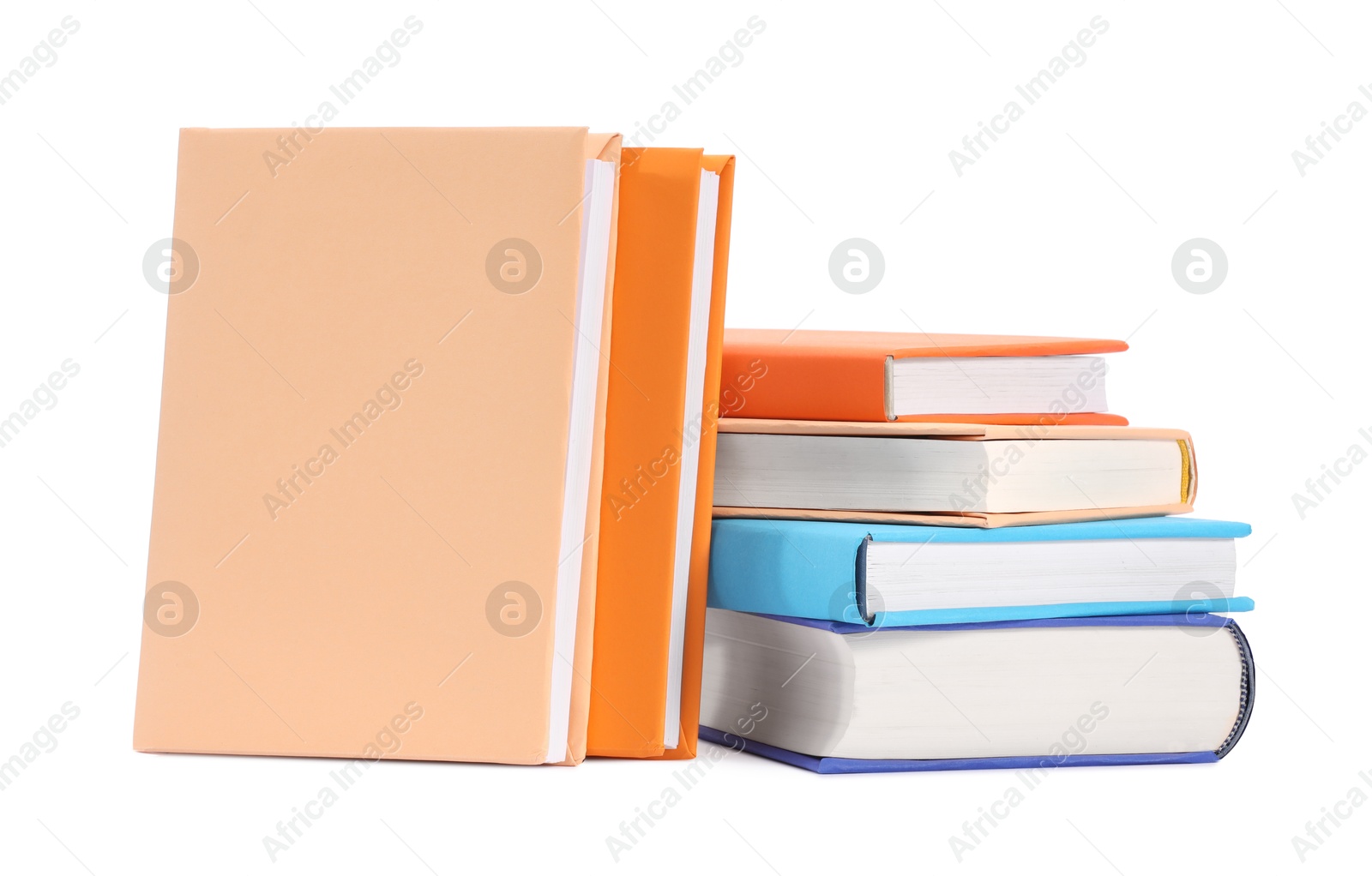 Photo of Many bright colorful books isolated on white