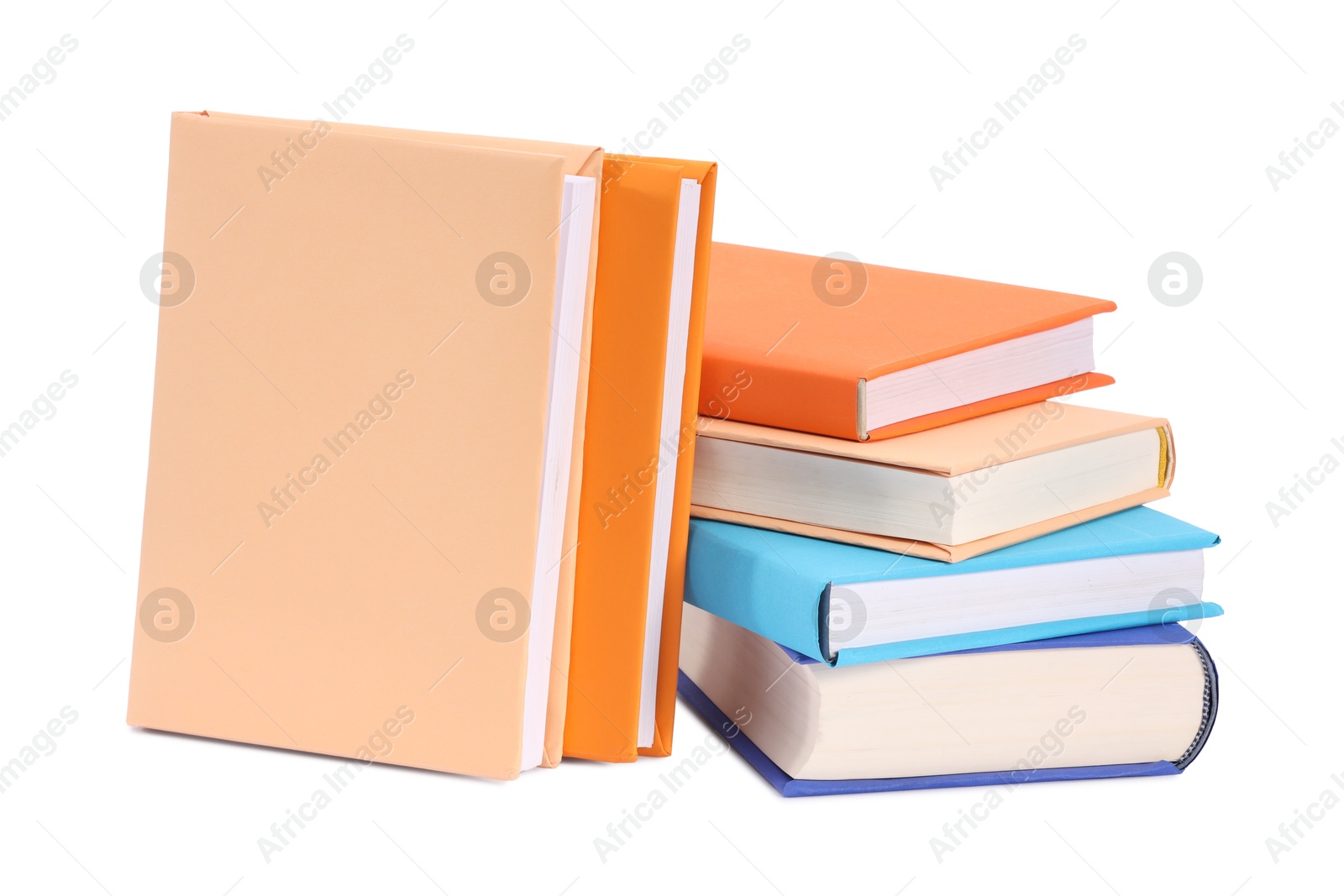 Photo of Many bright colorful books isolated on white