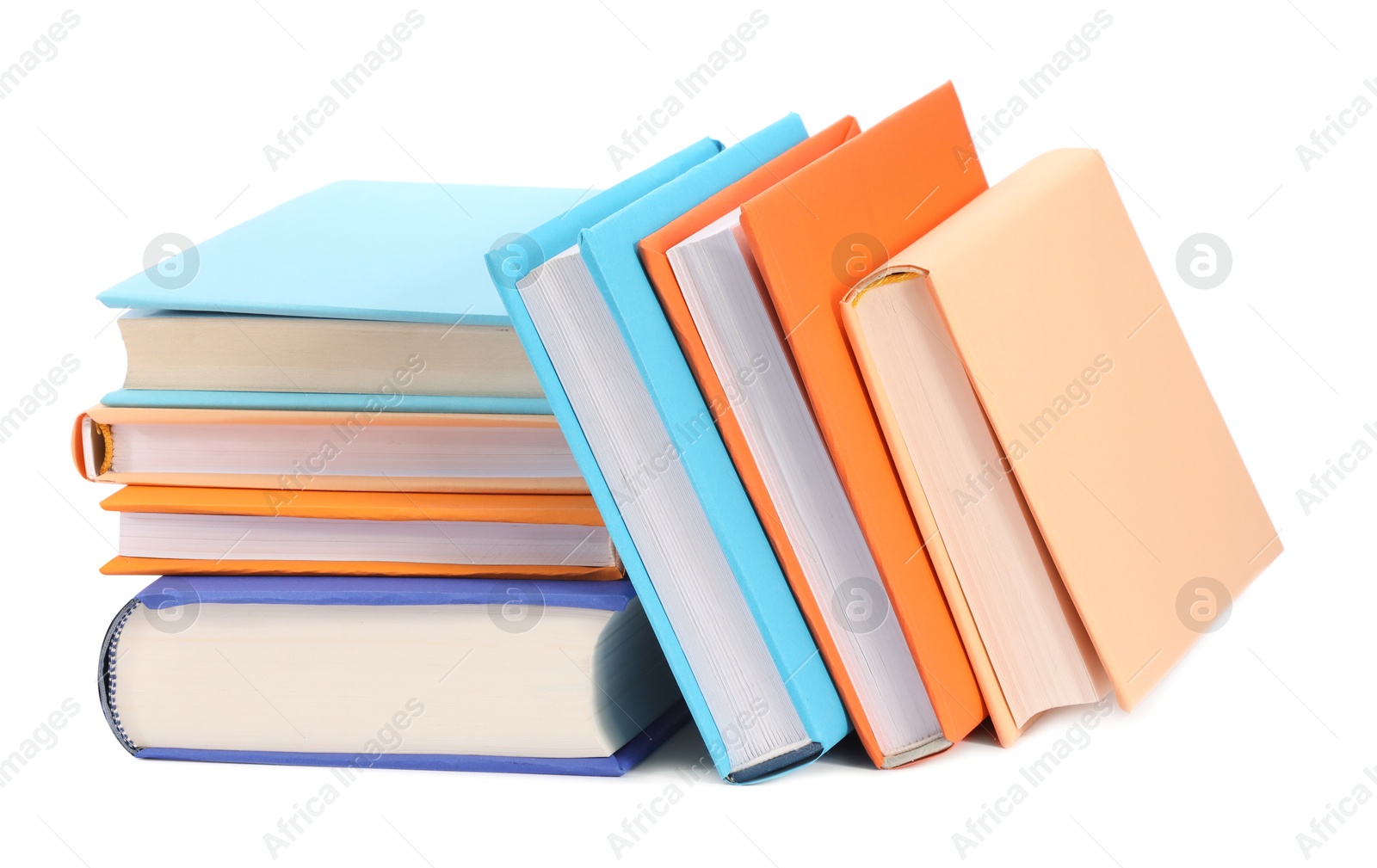 Photo of Many bright colorful books isolated on white