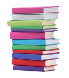 Photo of Stack of colorful books isolated on white