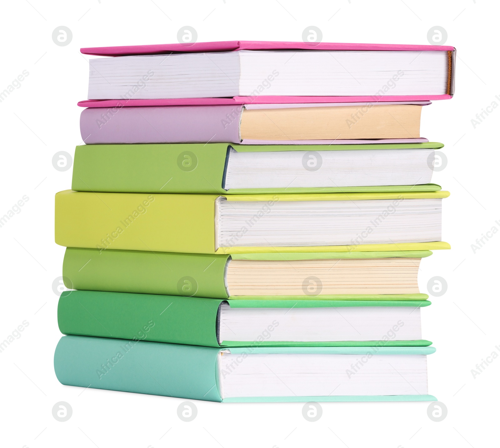 Photo of Stack of colorful books isolated on white