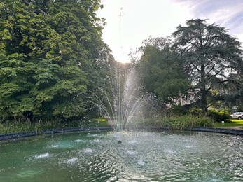 Beautiful view of fountain and trees in park