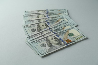 Dollar banknotes on grey background. American currency