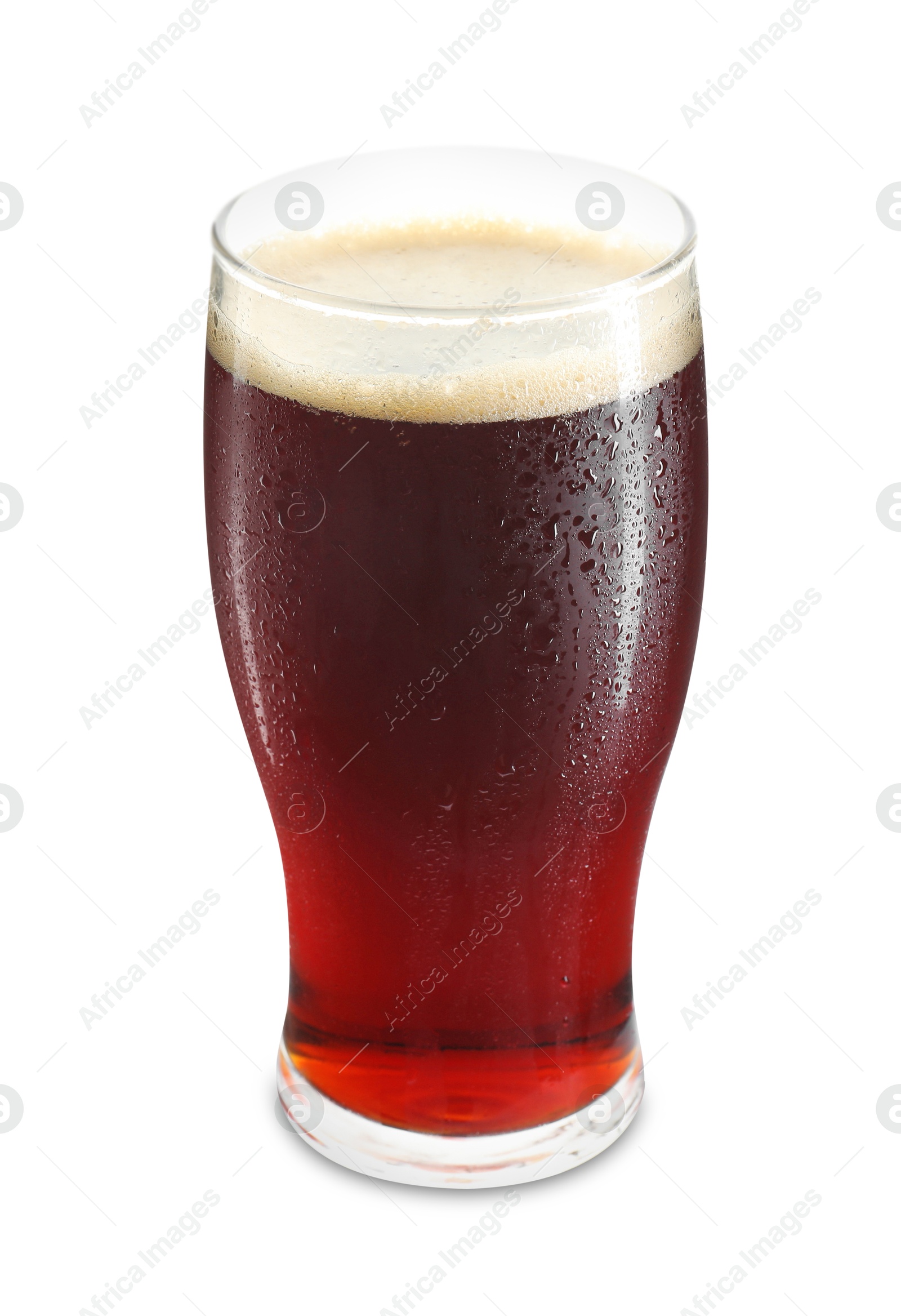 Photo of Glass of dark beer isolated on white