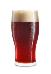 Photo of Glass of dark beer isolated on white