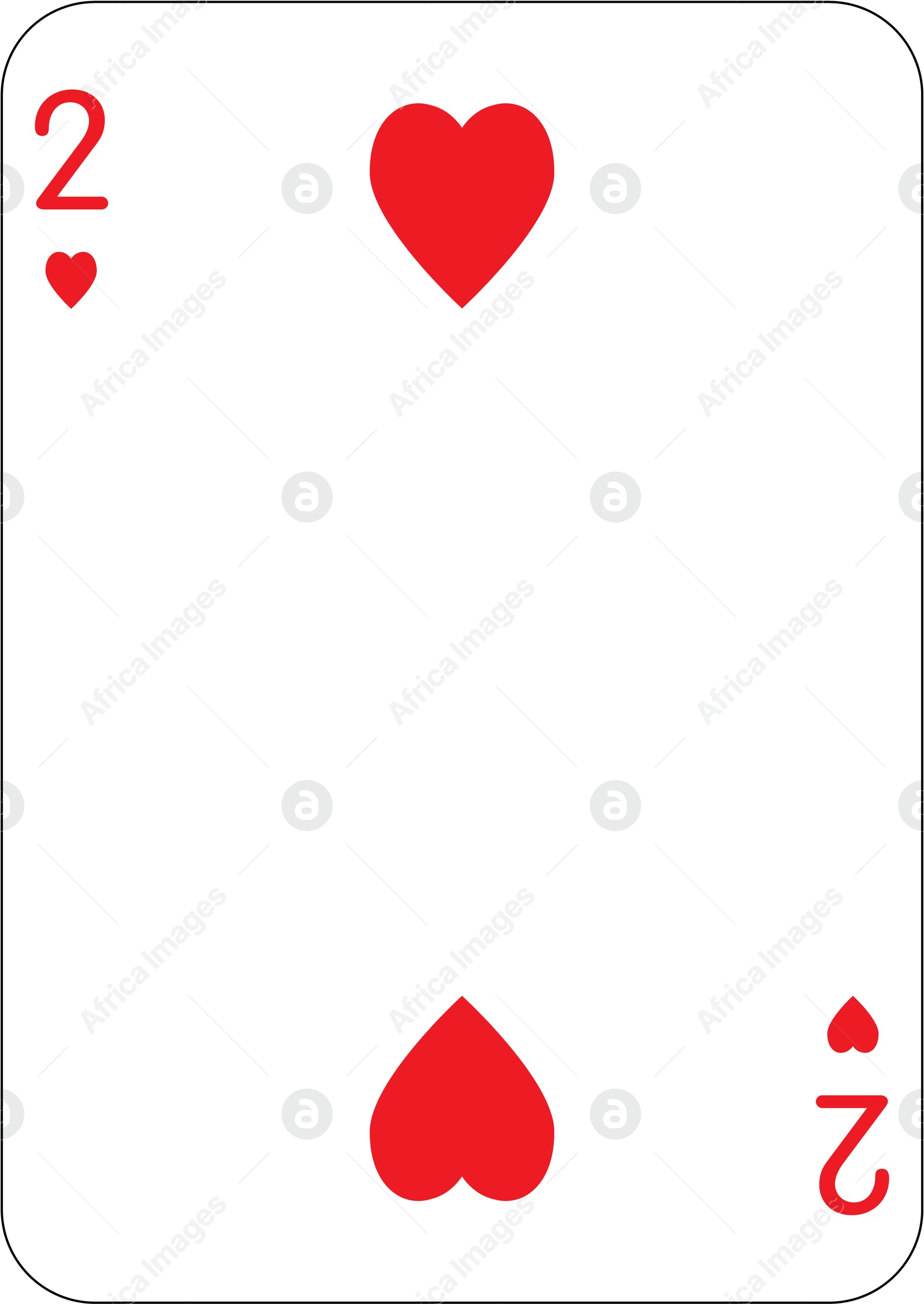 Image of 2 of hearts. One playing card, illustration