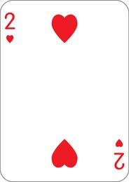 2 of hearts. One playing card, illustration