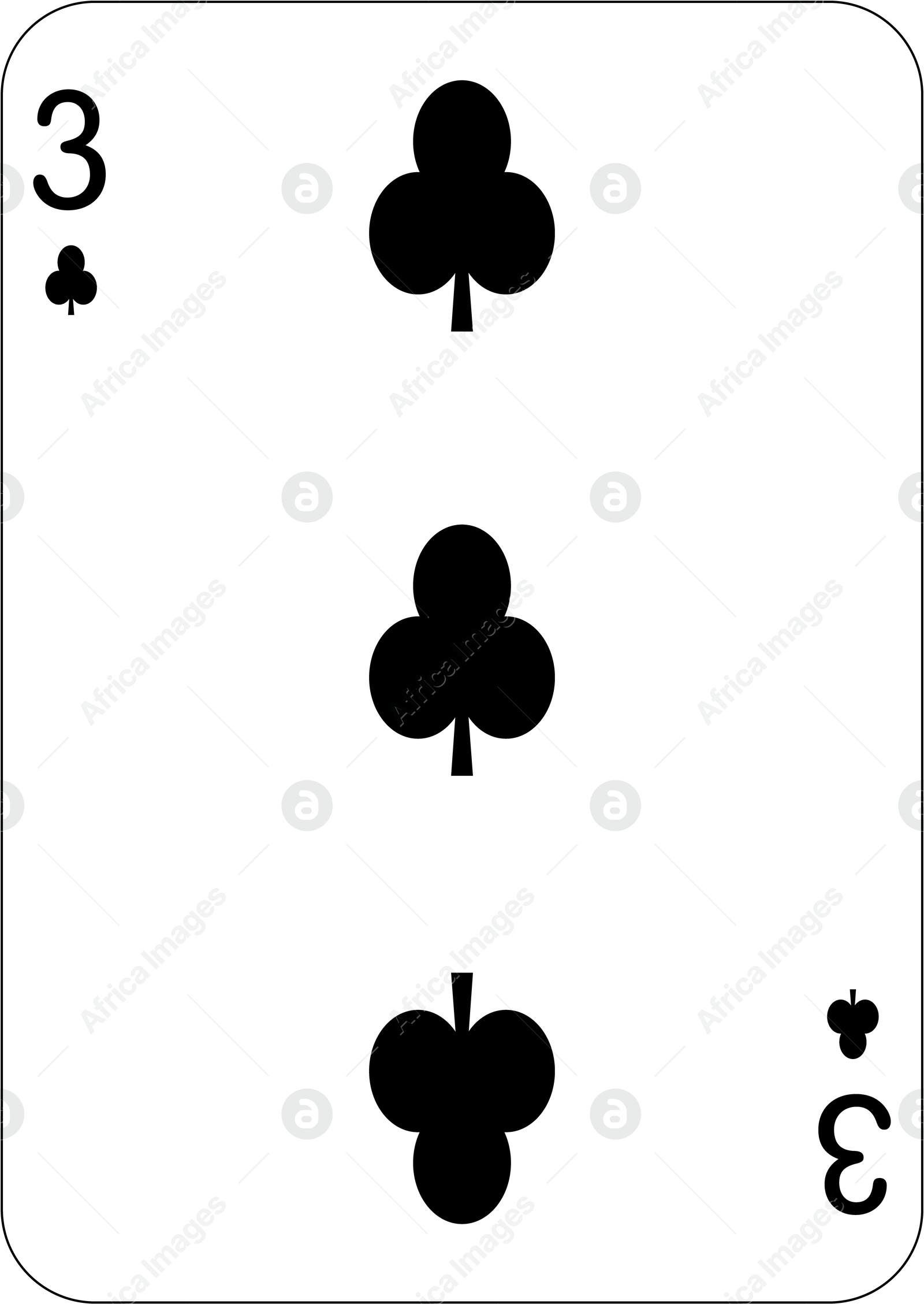 Image of 3 of clubs. One playing card, illustration