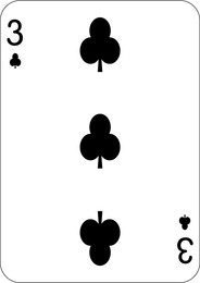 Image of 3 of clubs. One playing card, illustration