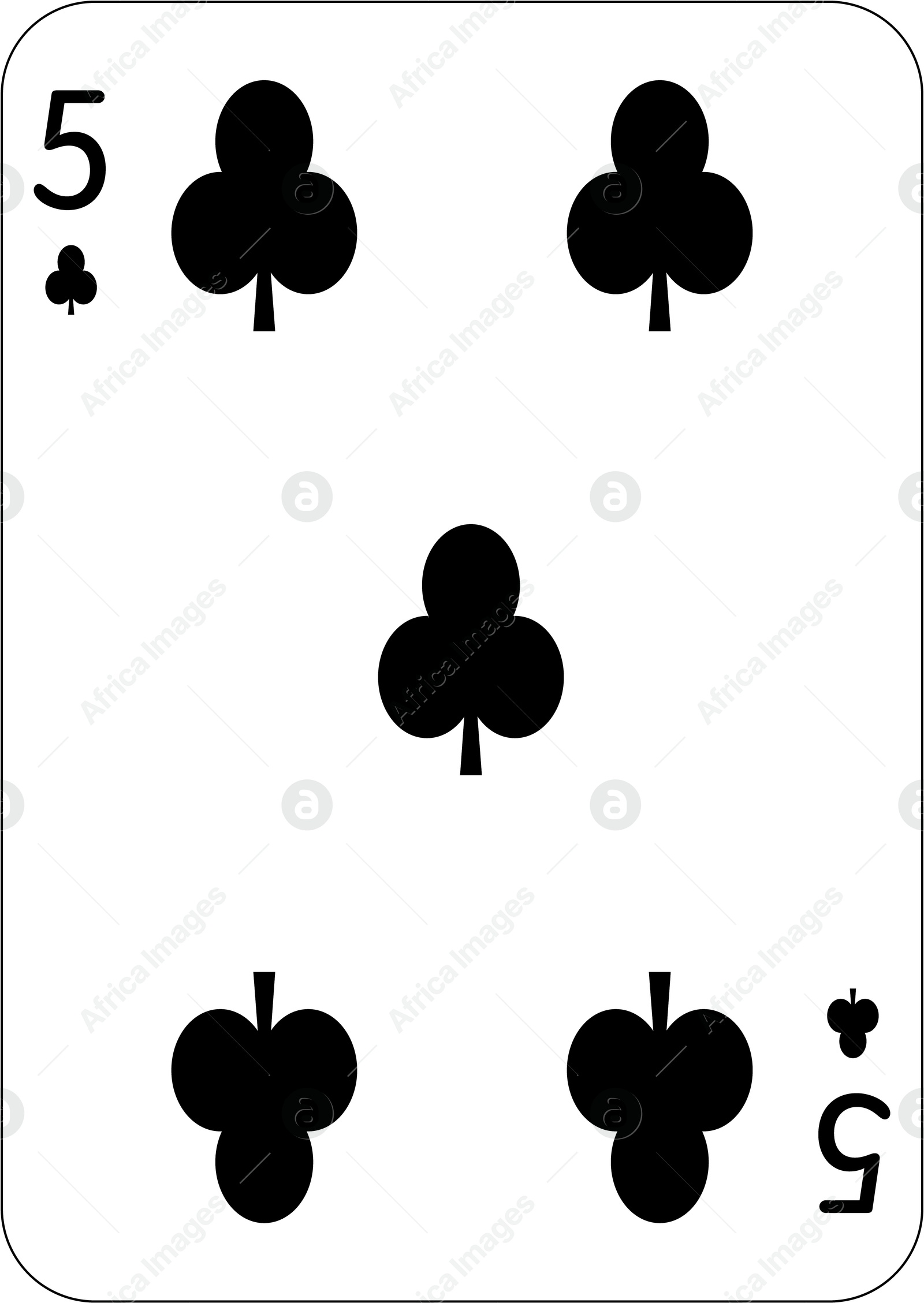 Image of 5 of clubs. One playing card, illustration