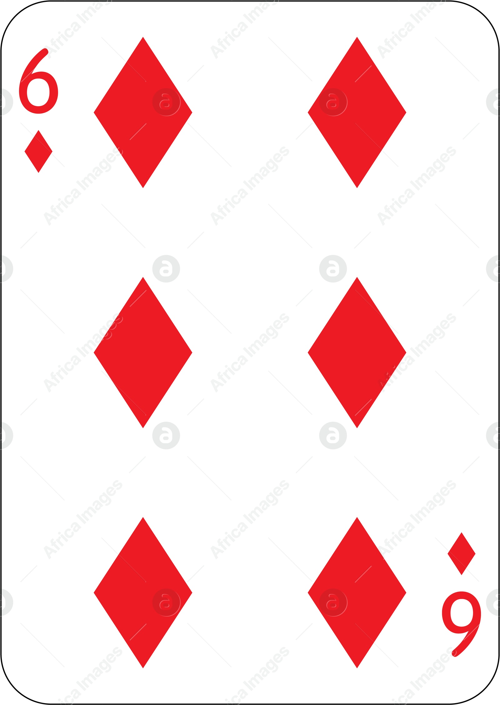 Image of 6 of diamonds. One playing card, illustration