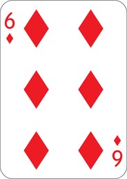 Image of 6 of diamonds. One playing card, illustration