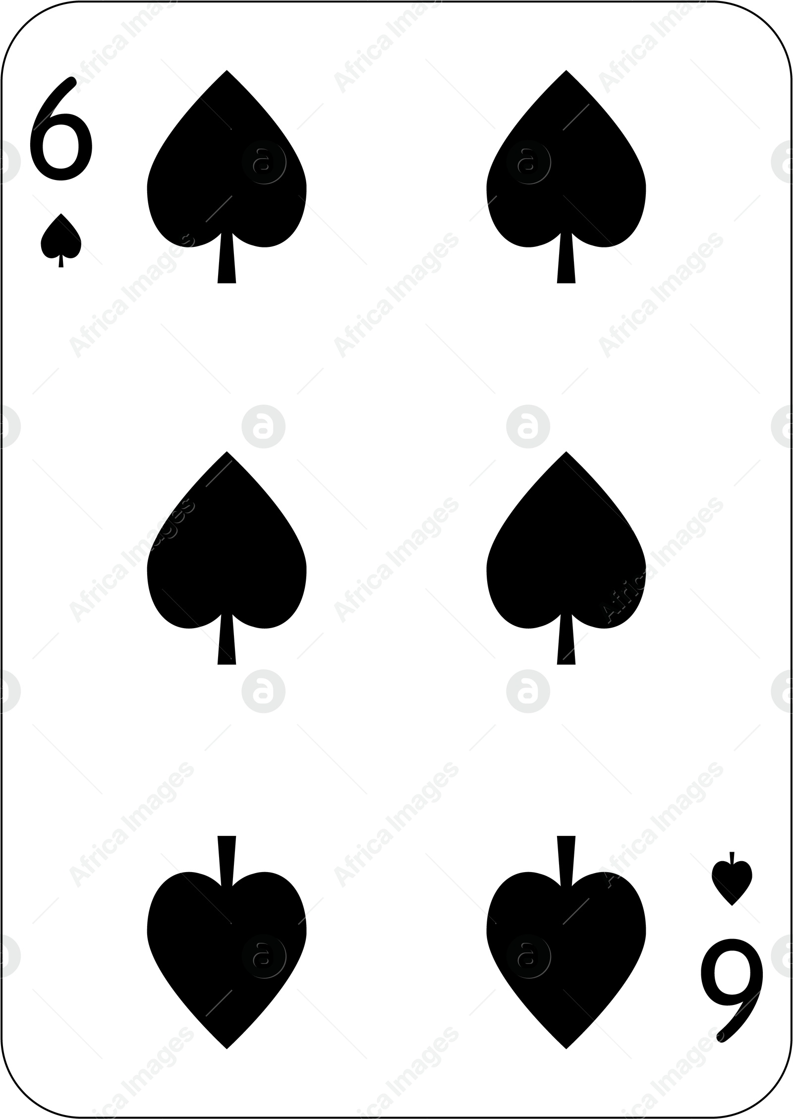 Image of 6 of spades. One playing card, illustration