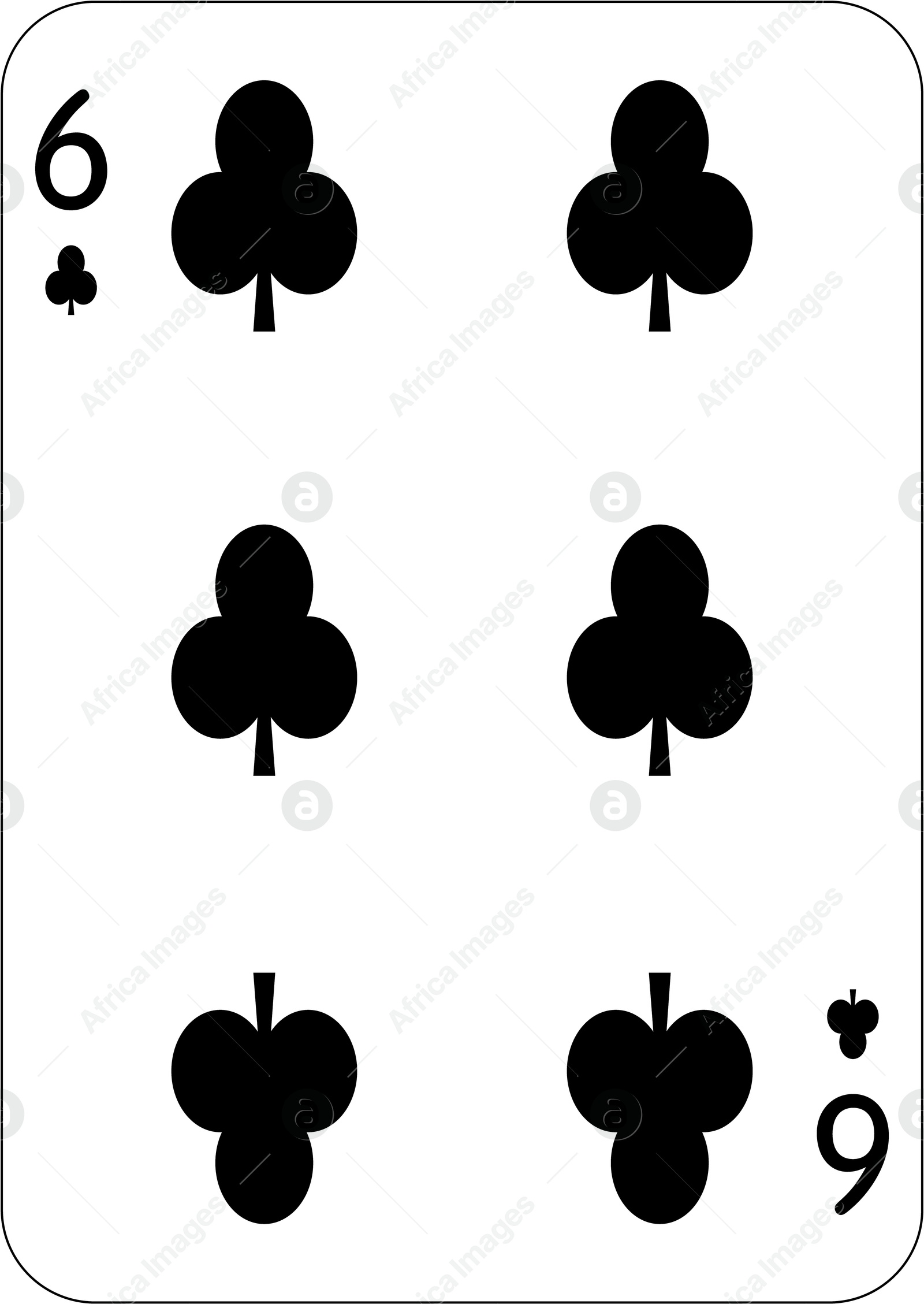 Image of 6 of clubs. One playing card, illustration