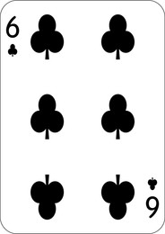 Image of 6 of clubs. One playing card, illustration