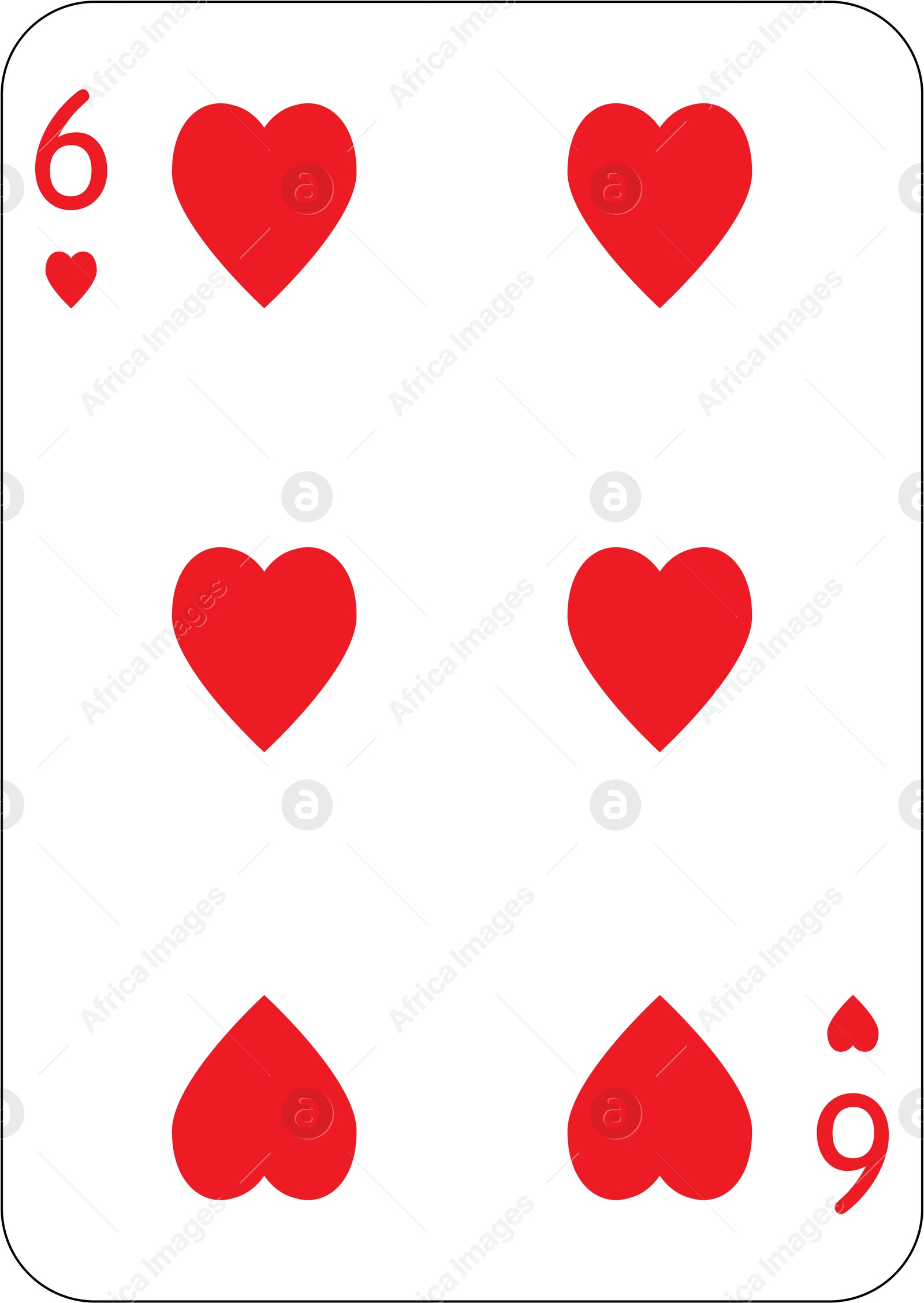 Image of 6 of hearts. One playing card, illustration