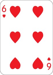 Image of 6 of hearts. One playing card, illustration