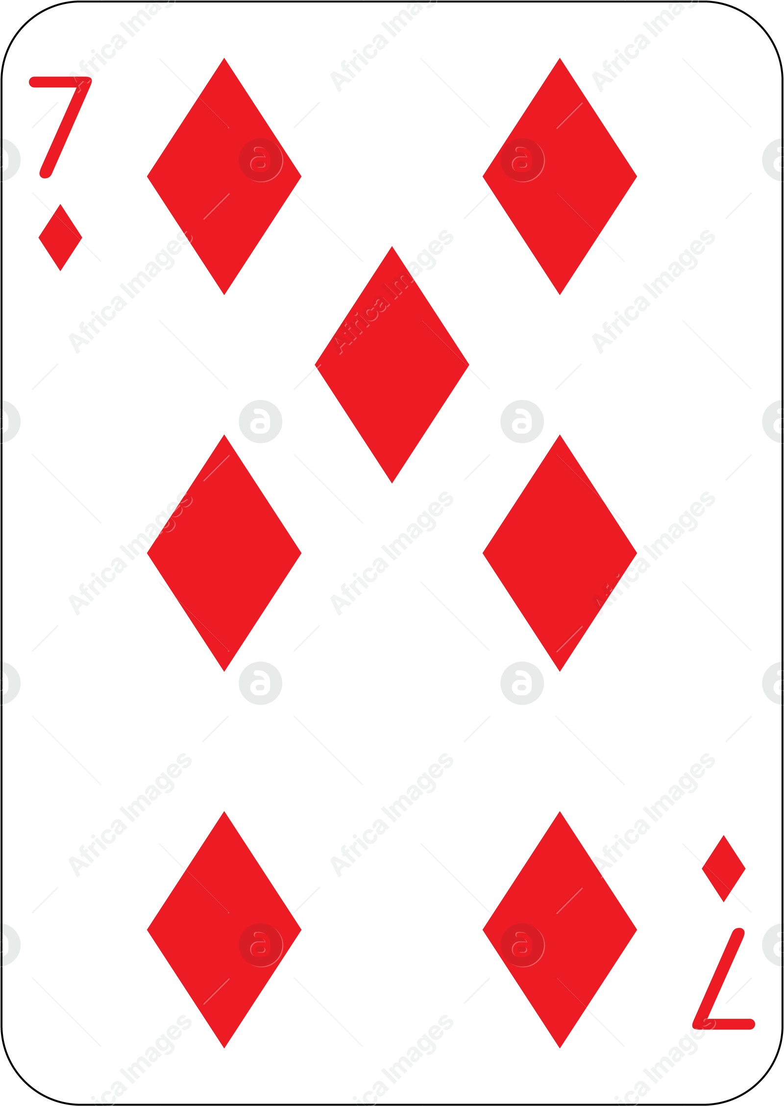 Image of 7 of diamonds. One playing card, illustration