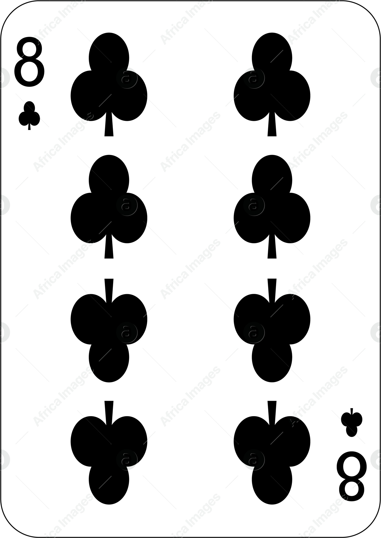 Image of 8 of clubs. One playing card, illustration