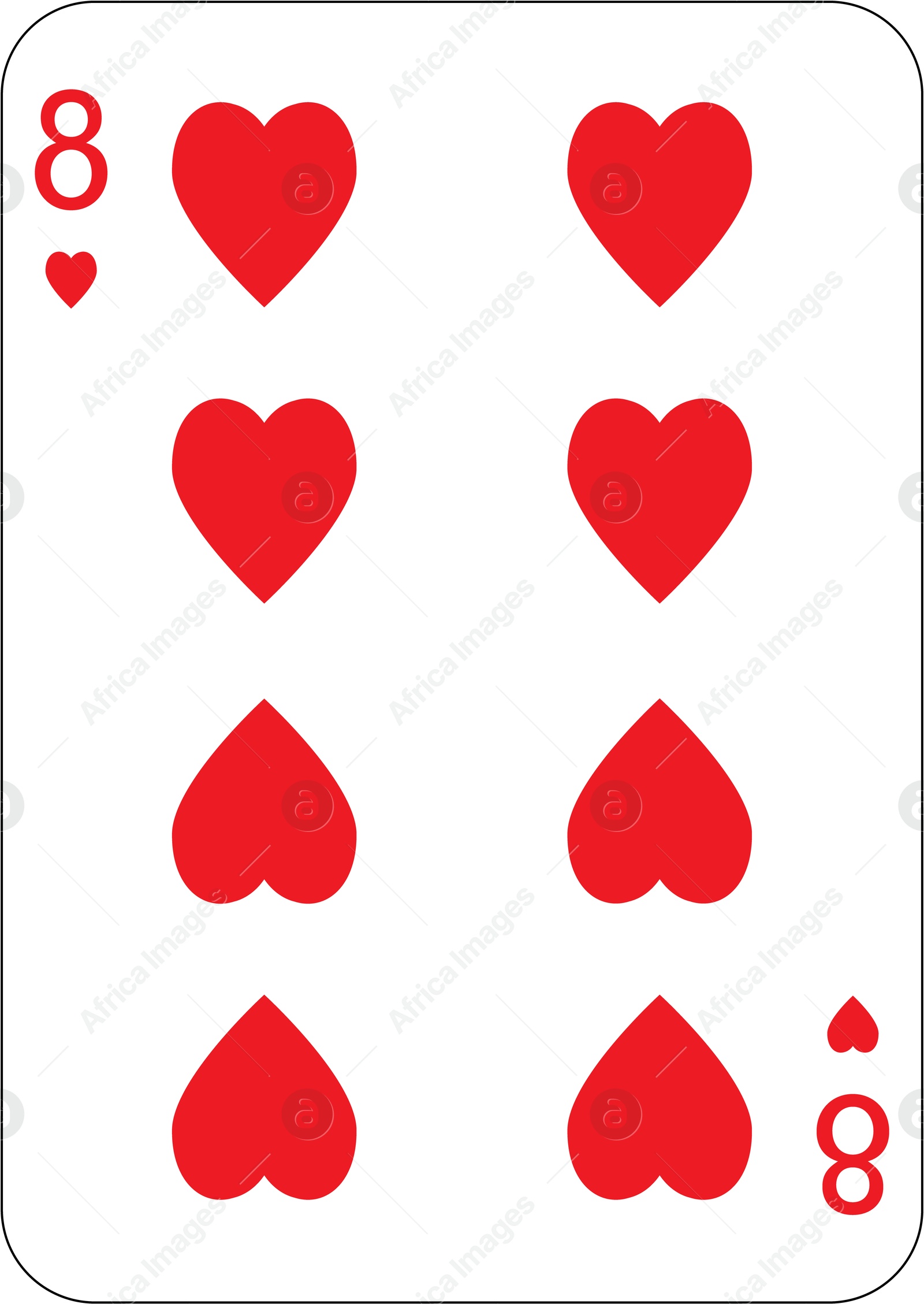 Image of 8 of hearts. One playing card, illustration