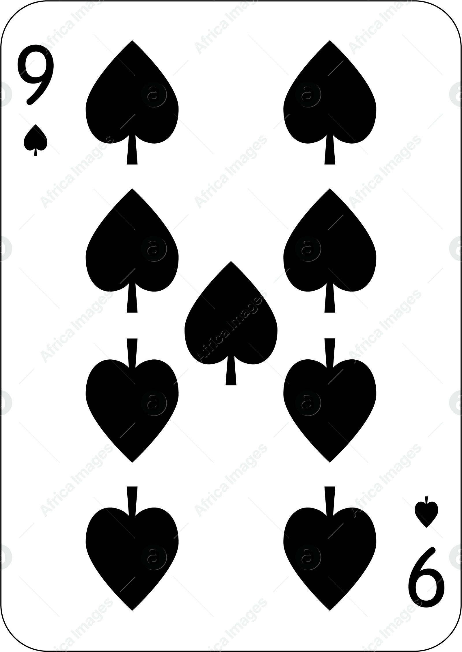 Image of 9 of spades. One playing card, illustration