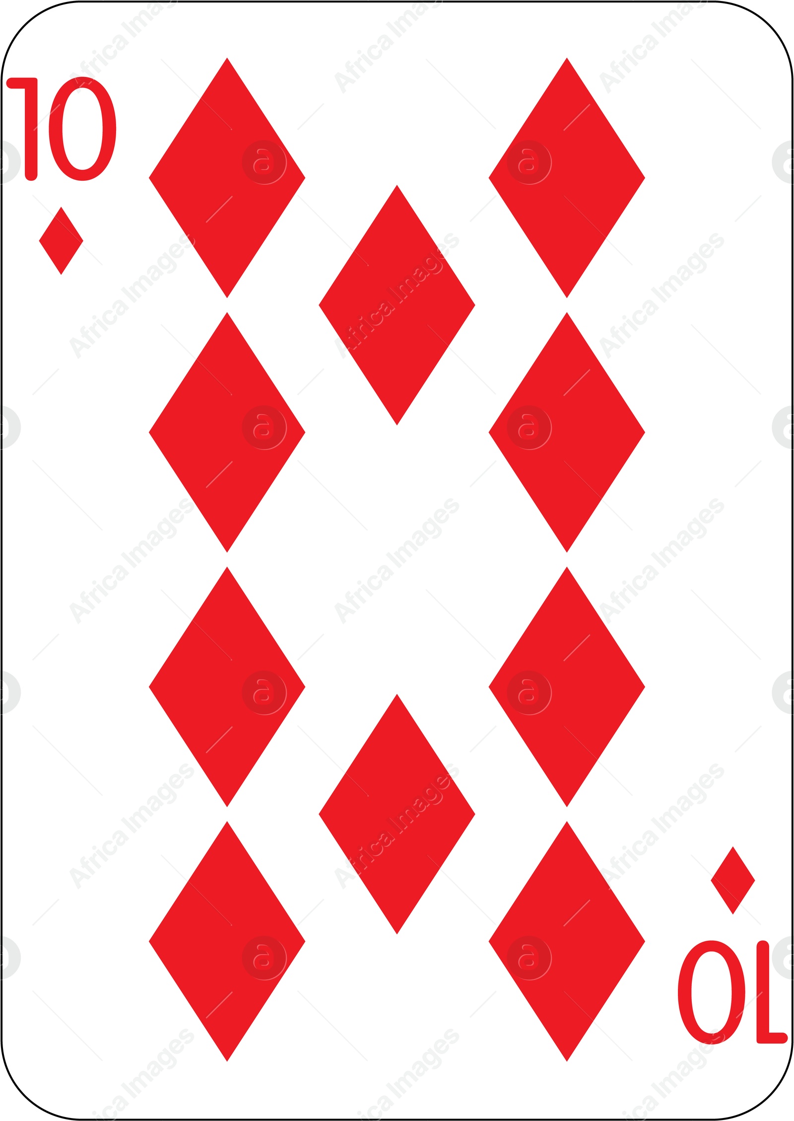 Image of 10 of diamonds. One playing card, illustration