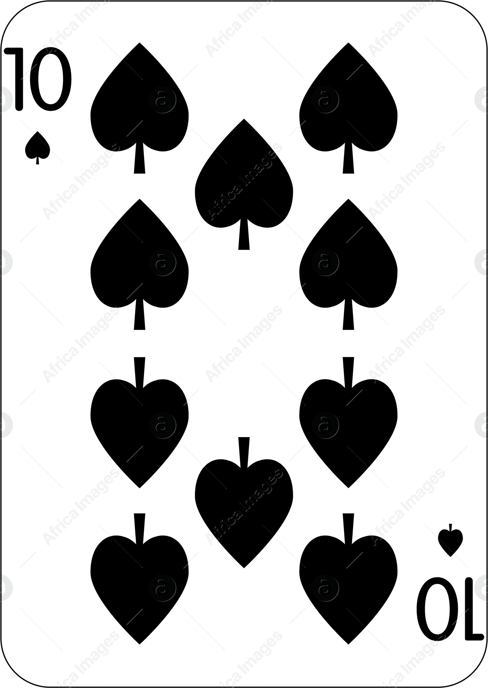 Image of 10 of spades. One playing card, illustration