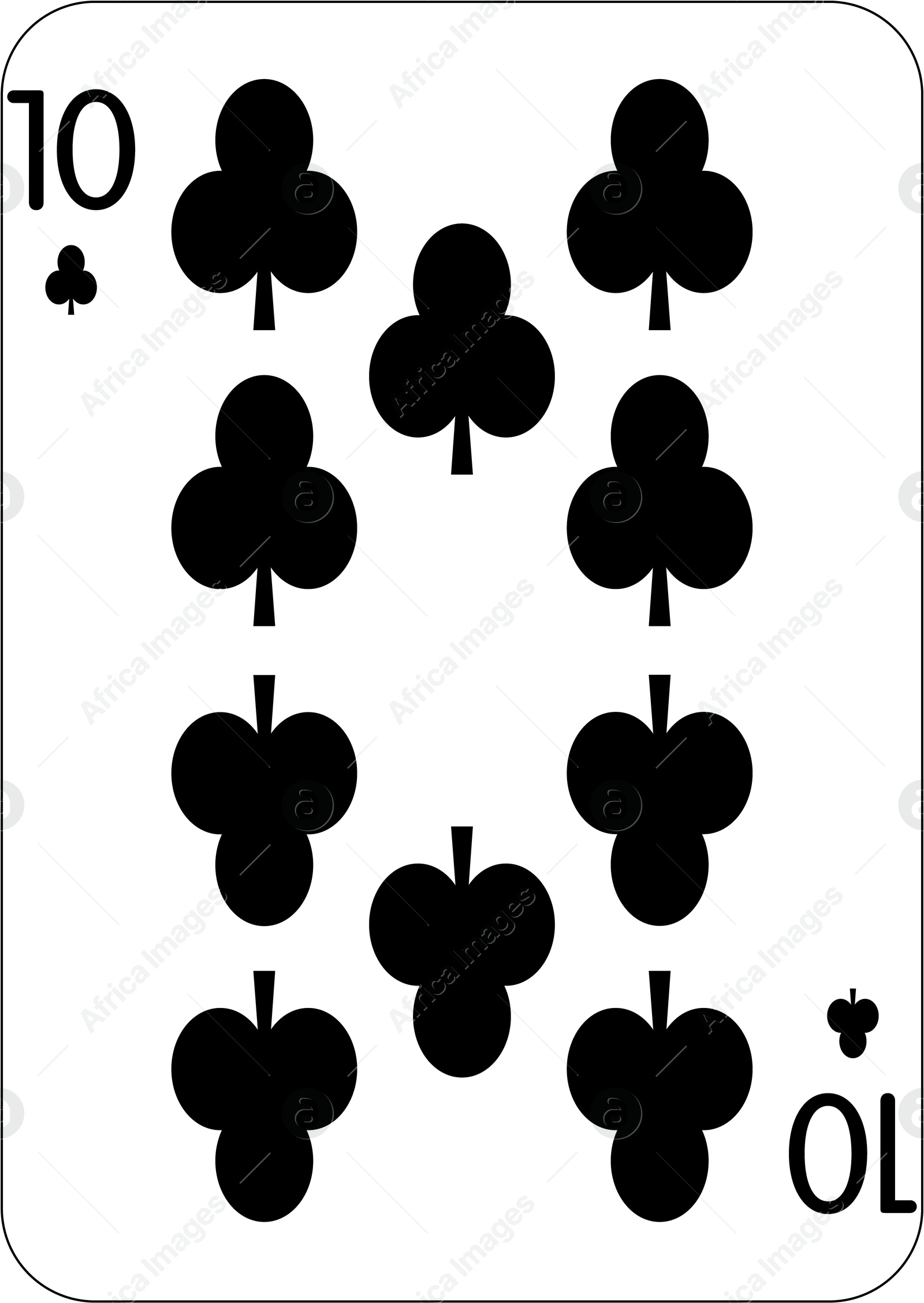 Image of 10 of clubs. One playing card, illustration