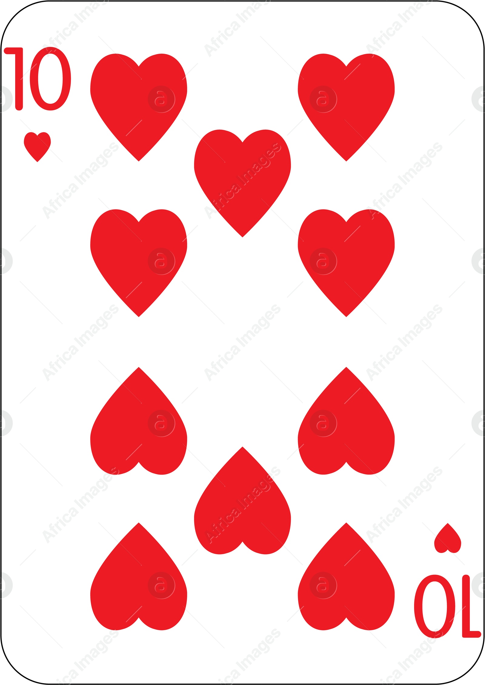 Image of 10 of hearts. One playing card, illustration