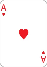 Image of Ace of hearts. One playing card, illustration