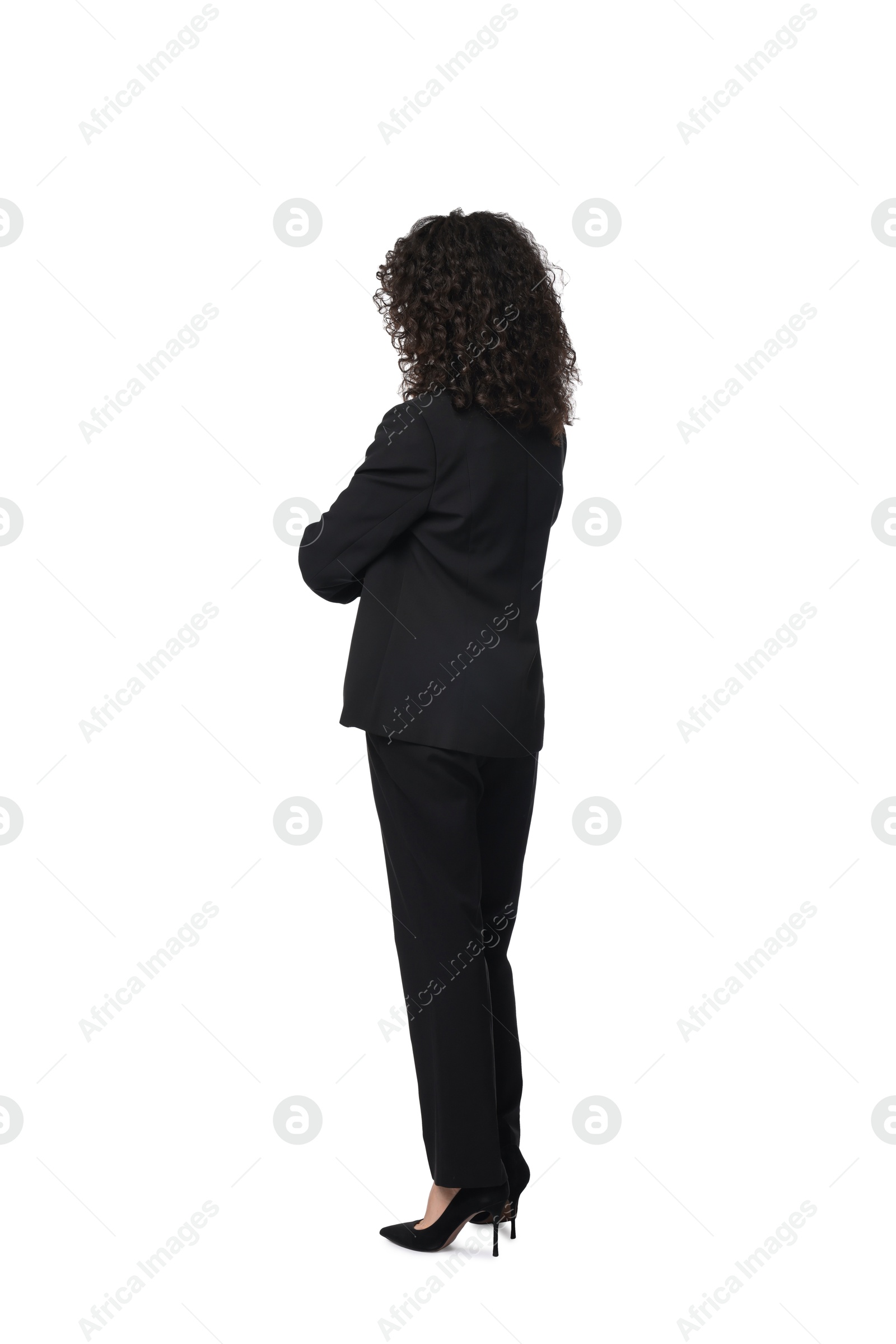 Photo of Woman in black suit isolated on white