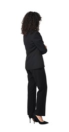 Woman in black suit isolated on white