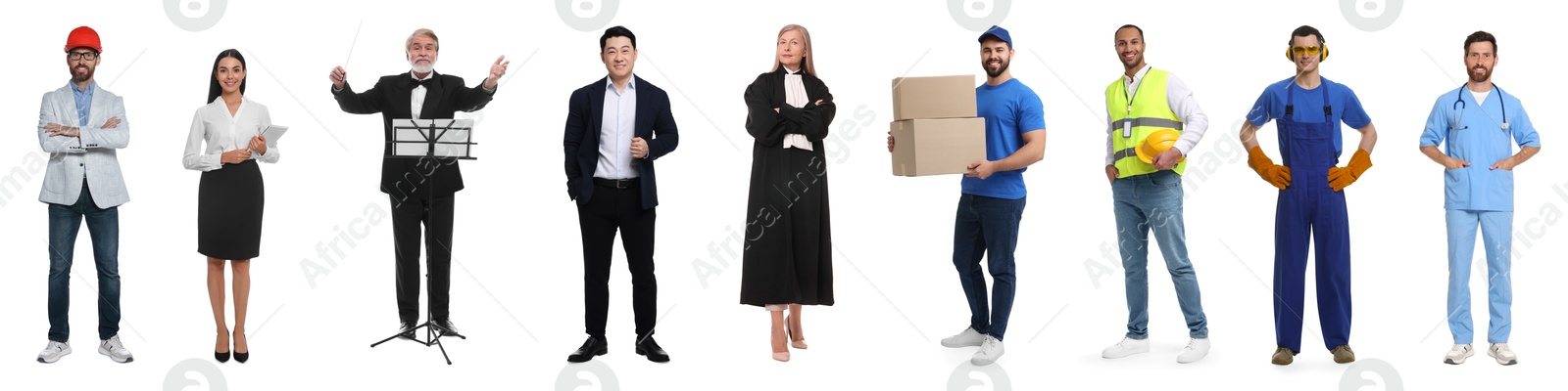 Image of People of different professions. Collage with portraits on white background