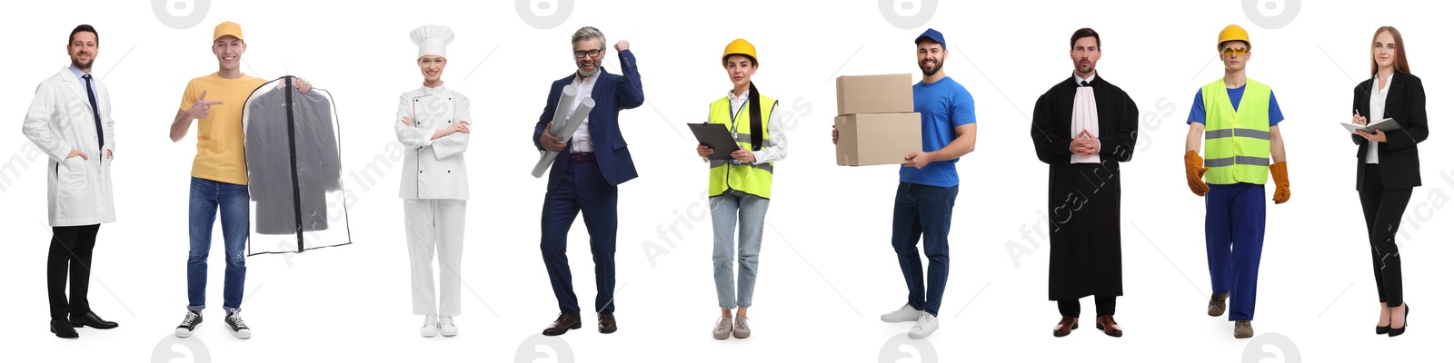 Image of People of different professions. Collage with portraits on white background