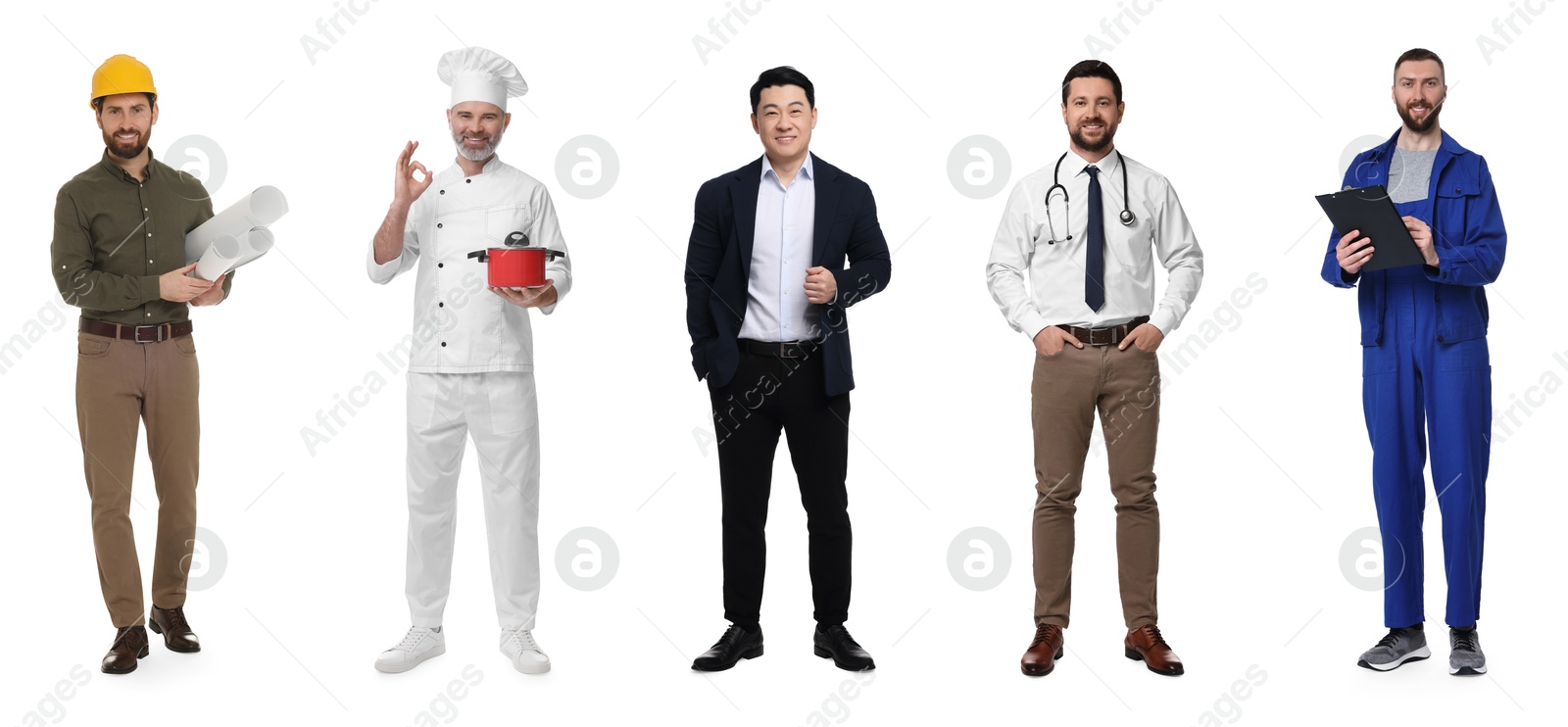 Image of People of different professions. Collage with portraits on white background