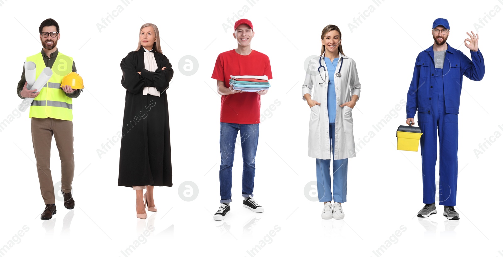 Image of People of different professions. Collage with portraits on white background