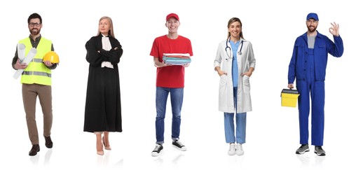 People of different professions. Collage with portraits on white background