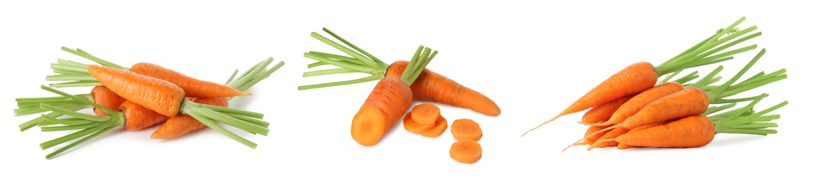 Image of Many fresh ripe carrots isolated on white, set