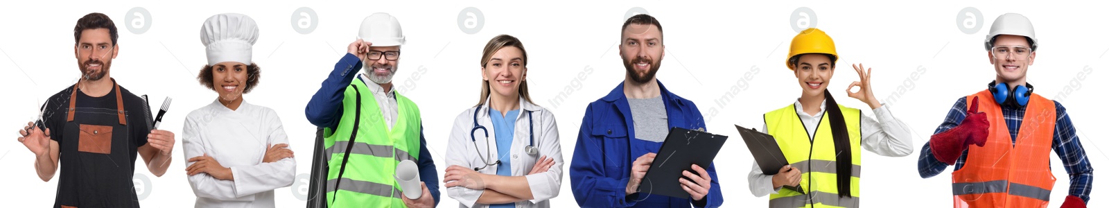 Image of People of different professions. Collage with portraits on white background