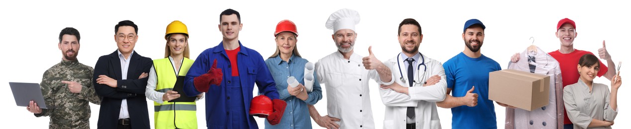 Image of People of different professions. Collage with portraits on white background