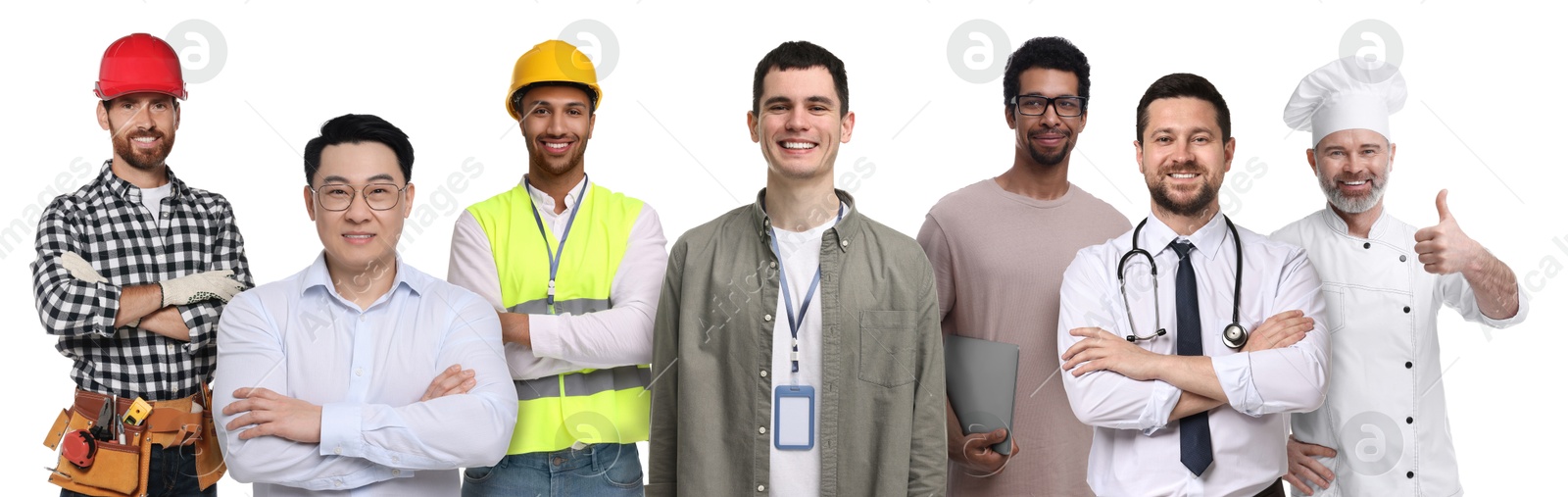 Image of People of different professions. Collage with portraits on white background